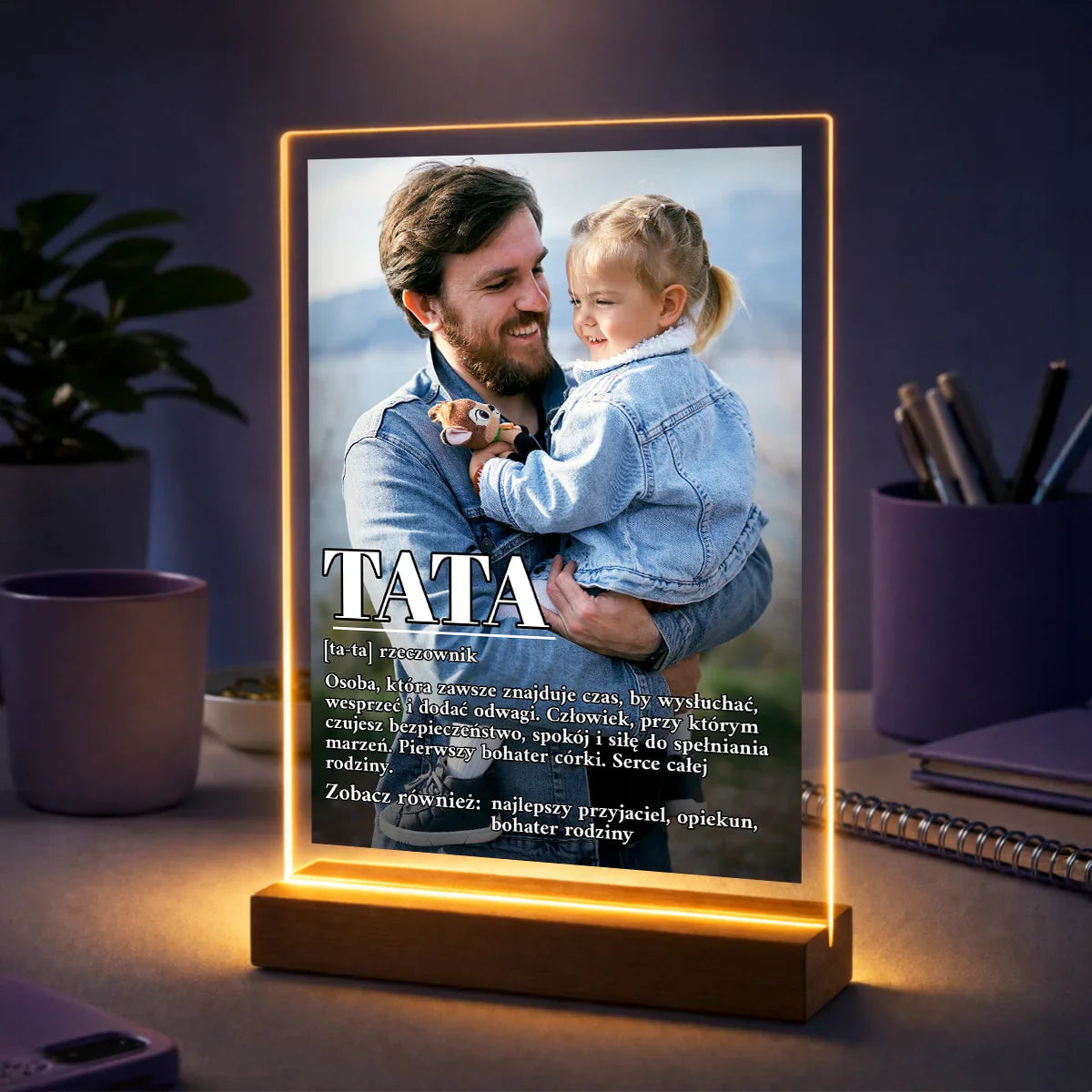 Personalizowane zdjęcie na szkle dla taty, definicja tata, oryginalny prezent na Dzień Ojca